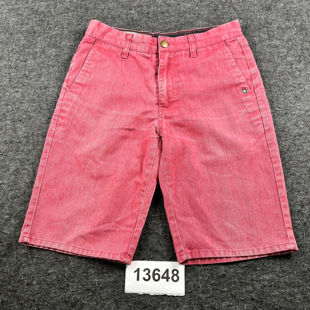 Volcom Corpo Class Chino Shorts Big Youth 28 Red Twill Walk Flat Front Casual
